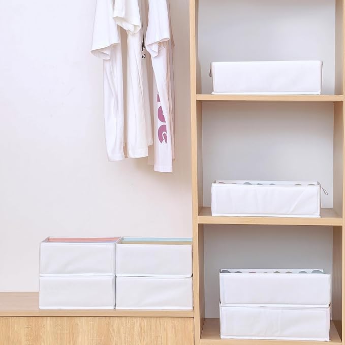 4 Packs T-shirt Drawer Organizers for Clothing,8 Grids Compartment Wardrobe Storage Box, Washable Clothes Organizer for Folded Clothes, T-shirt, Legging, Silk Scarve-White - Image 7