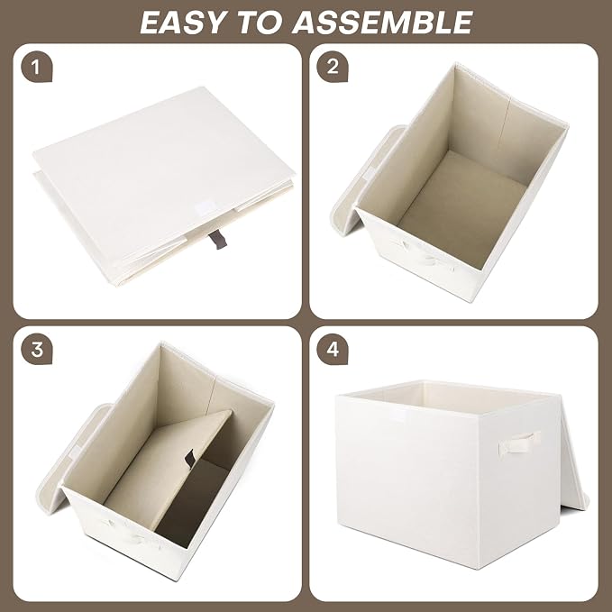 Bagnizer Large 17" 42 Quarts Collapsible Stackable Storage Bins with Lids [3-Pack] Foldable Fabric Linen Storage Boxes Cube, Closet Organizer Baskets with Label (16.7 x 12 x 12, White) - Image 3