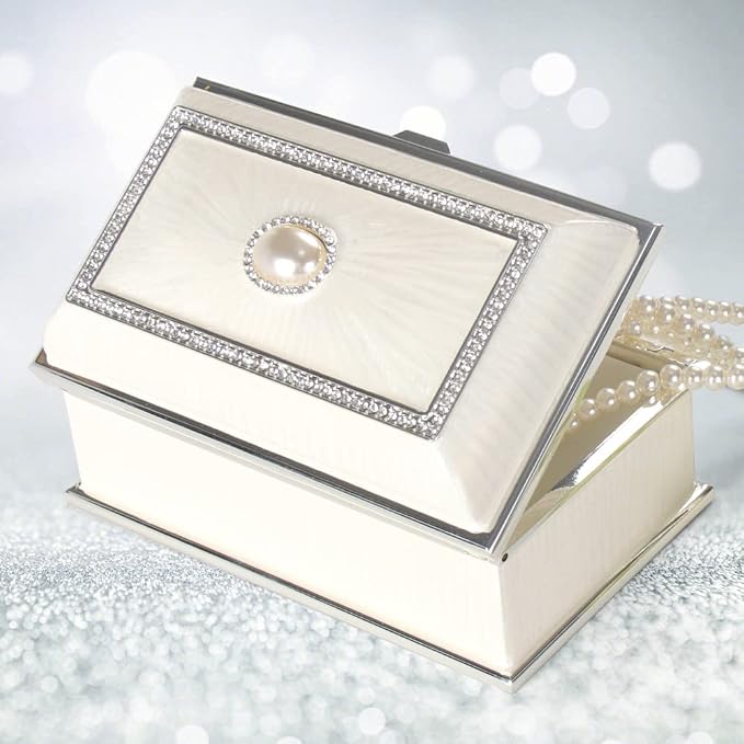 LASODY Rectangular Pearl Metal Jewelry Box Jewelry Organizer Box Jewelry Chest,Trinket Boxes For Women,Mother Day Anniversary Wedding Gifts - Image 8