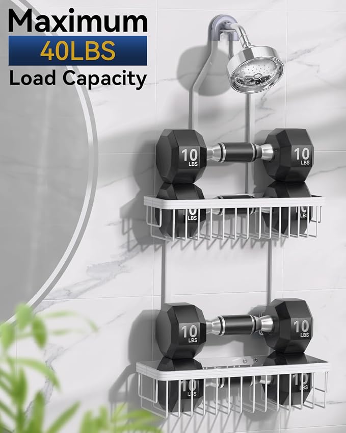 YASONIC Shower Caddy Hanging, Never Rust Shower Organizer Hanging, Aluminum Shower Racks for Inside Shower with Hooks for Razor, Bathroom Organizers and Storage with Soap Holder, White - Image 5