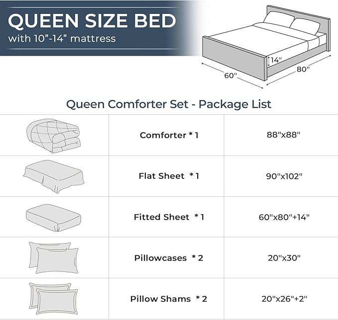 HEVUMYI Queen Comforter Set - 7-Piece All Season Bed in a Bag Queen, Ultra Soft Bedding Set with Comforter, Flat Sheet, Fitted Sheet, Pillowcases, Pillow Shams, Black & Light Grey