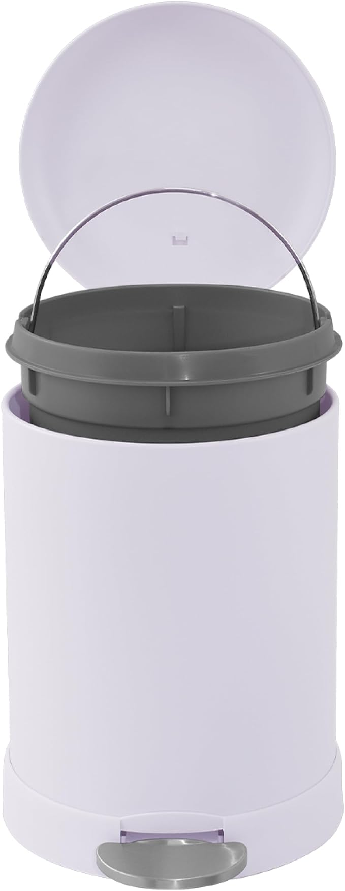 Glad Small Trash Can, 1.2 Gallon | Round Stainless Steel Garbage Bin with Soft Close Lid & Step Foot Pedal | Metal Waste Basket with Removable Inner Bucket, Lavender - Image 3