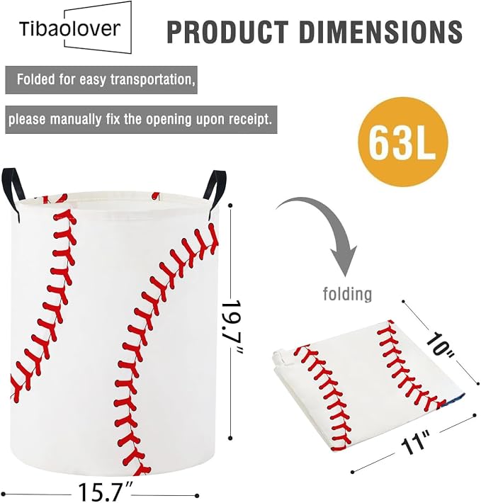 Baby Laundry Basket Baby Nursery Hamper Kids Laundry Basket Toy Storage Bin for Boys Room Decor Gift Baskets for Bedroom Bathroom(Baseball) - Image 2
