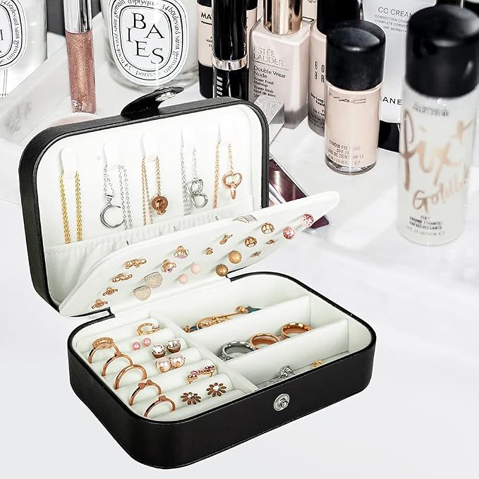 Hatori Travel Jewelry Box, PU Leather Small Jewelry Organizer for Women Girls, Portable Mini Travel Case Display Storage Holder Boxes for Stud Earrings, Rings, Necklaces, Bracelets. - Image 2