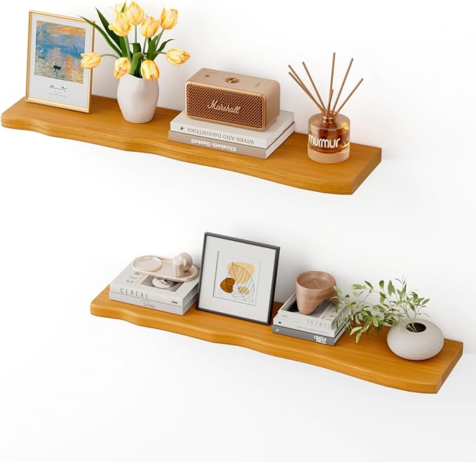 Floating Shelves for Wall Rustic Farmhouse 36 Inch Floating Shelf Bathroom Wooden Shelves for Wall Mounted Live Edge Pine Shelf with Unique Natural Grain for Bedroom Kitchen (Honey Walnut) by Unknown