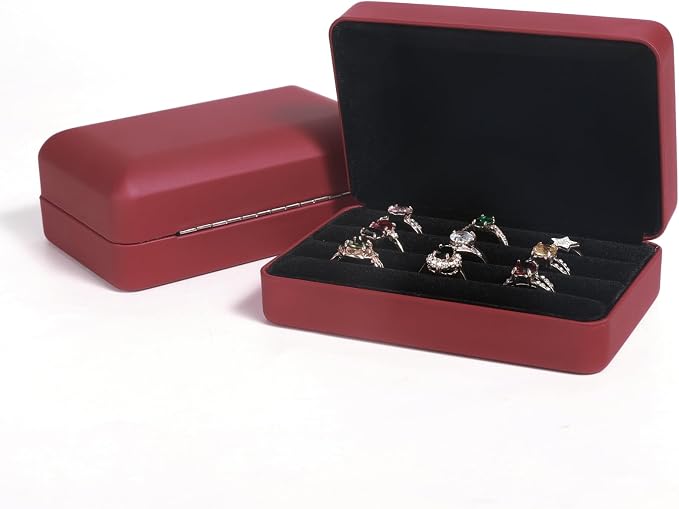 Small Ring Organizer Box. Travel Jewelry Storage Case. Ring Box for Multiple Rings. Portable Ring Display Holder for Women (Red S) by sadkew