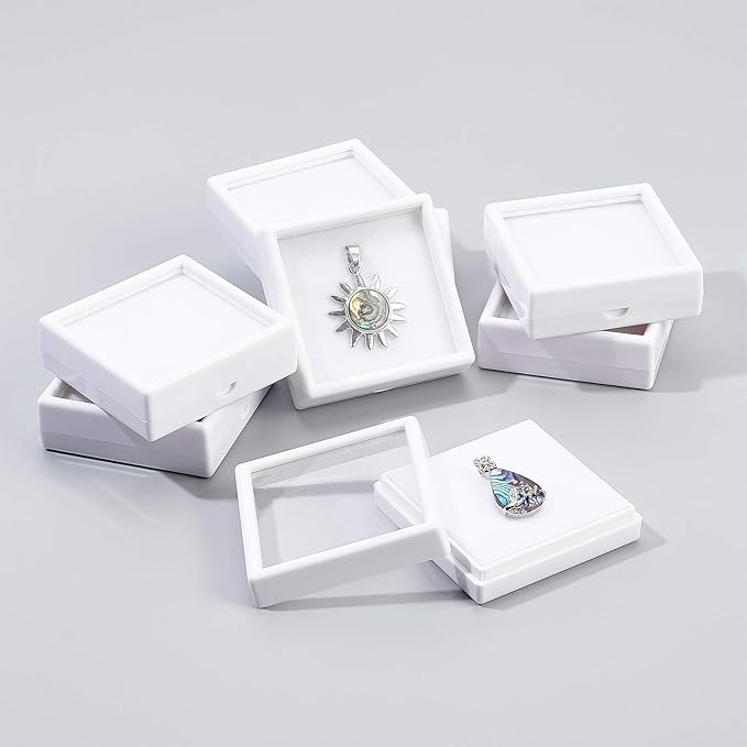 BENECREAT 10PCS White Gemstone Display Box Square Acrylic Jewelry Box Container(2.4x2.4x0.8) with Clear Top Lids and Sponge Inside for Gems, Jewelry Packing - Image 5