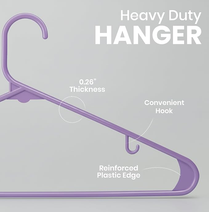 Utopia Home Plastic Hangers 50 Pack - Clothes Hanger with Hooks - Durable & Space Saving Coat Hanger - Heavy Duty Purple Hangers - Skirt Hangers - Image 2