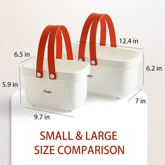 JiatuA Plastic Storage Basket with Handle Portable Shower Caddy Tote Organizer Basket Bin for Bathroom Kitchen Dorm Room Bedroom, Small White - Image 4