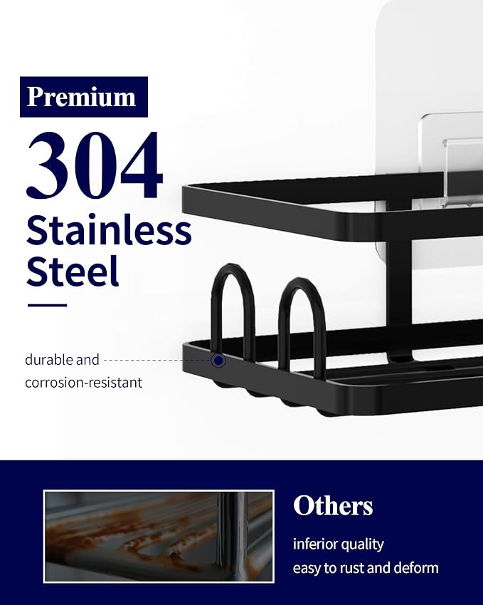 Kitsure Shower Caddy - 2 Pack, No Drilling Shower Organizer with 8 Hooks, Rustproof Stainless Steel Shower Shelf for Inside Shower, Wall Mounted Shower Rack for Bathroom, Kitchen, Black - Image 4