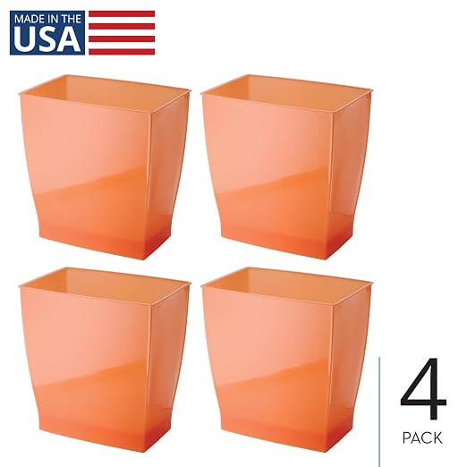 iDesign Small Plastic Bathroom Trash Can, Slim Rectangle Garbage Bin for Bedroom, Office, Dorm, 4-Pack, Orange - Image 2