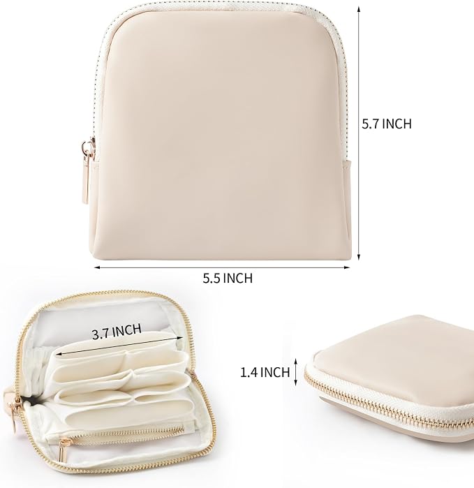 Genuine Leather Travel Jewelry Organizer Case Pouch Bags with Zipper, Small Mini Portable Jewelry Storage Bag for Ring Earrings Necklace Bracelet Travel Essentials Gift for Women（Beige） - Image 2