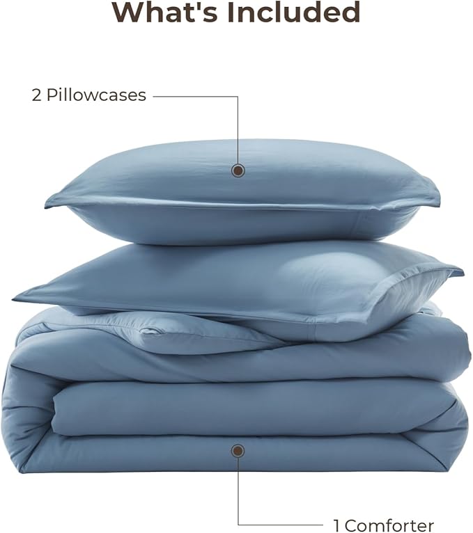 Litanika Comforters Grayish Blue Oversized Queen Size, 3 Pieces Lightweight Solid Bedding Comforter Set, All Season Fluffy Bed Set (98x98In Comforter & 2 Pillowcases)