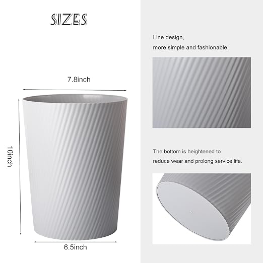 UUJOLY Small Trash Can Wastebasket Garbage Can Container Bins for Bathrooms, Laundry Room, Kitchens, Offices, Kids Rooms, Dorms (Grey) - Image 3