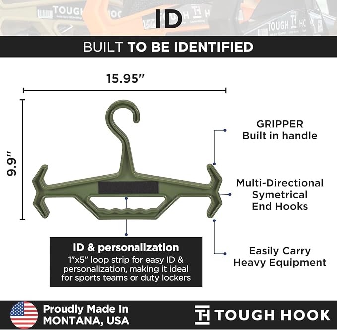 Tough Hook ID Heavy Duty Identification Hanger, USA Made 200 Lb Cap, Plate Carrier, Tactical Gear, Scuba BCD, Anti-Slip Wetsuit & Body Armor Organization System with 1 ID Loop Strip 1 Pack Foliage - Image 2