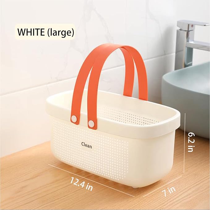 JiatuA Plastic Storage Basket with Handle Portable Shower Caddy Tote Organizer Basket Bin for Bathroom Kitchen Dorm Room Bedroom, White - Image 6
