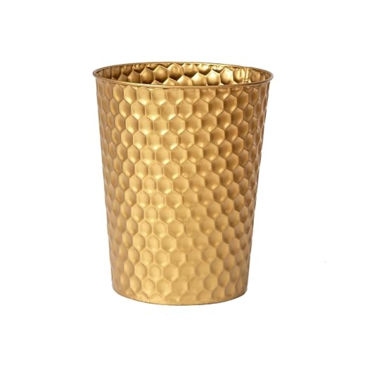 Venalys Small Metal Trash Can Wastebasket, Decorative Honeycomb Garbage Can Waste Basket, Modern Farmhouse Round Trash Bin for Bathroom, Bedroom, Kitchen and Office (Gold) by Venalys