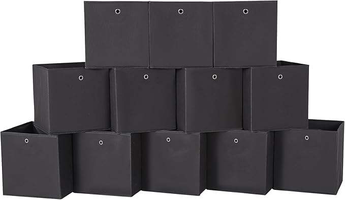 Foldable Storage Cubes Bins ,11 Inch Cloth Storage Cube Fabric Storage Box Cubes Organizer Baskets with Handles for Home Organizer Set of 12 (Black) by NieEnjoy