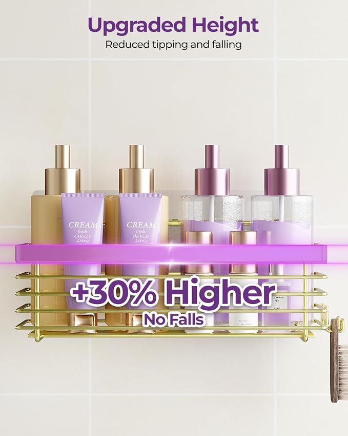 ODesign Shower Caddy 3 Pack SUS304 Stainless Steel-No Drilling-Shower Bathroom Shelves Rack,Rustproof Wall Mounted,Adhesive Shower Shelf Basket Organizer-Golden - Image 4
