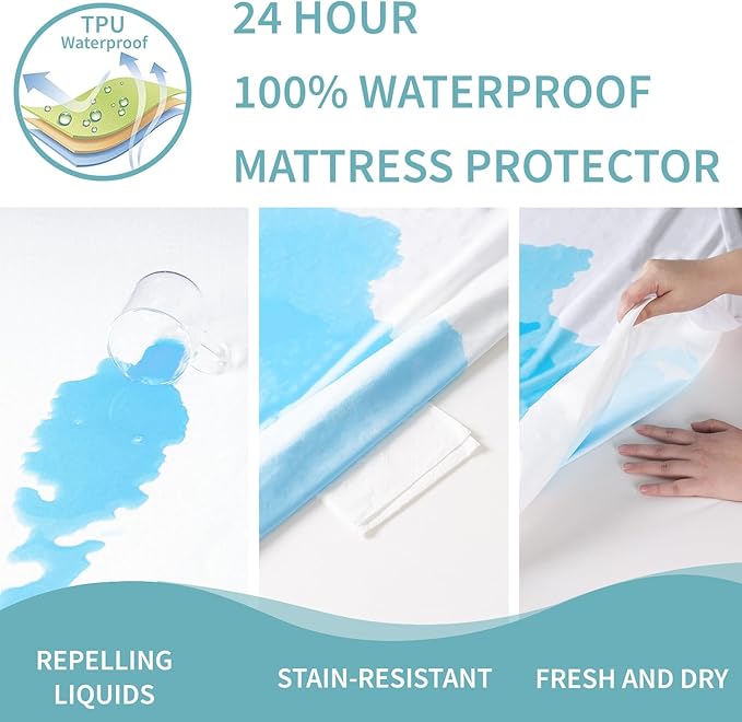 Full Size Mattress Protector- Washable 2 Pack Mattress Cover Fitted Bed Pad Noiseless Plastic Protection Up to 18” Allergy Mattress Protector Soft&Breathable（White）