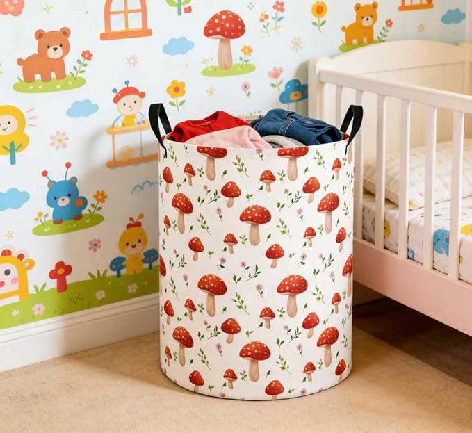 Baby Laundry Basket Baby Nursery Hamper Kids Laundry Basket Toy Storage Bin for Boys Room Decor Gift Baskets for Bedroom Bathroom(Mushroom) - Image 5