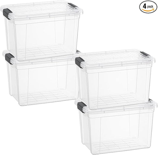 Superio Small Clear Storage Boxes with Lids, 4.75 Quart Plastic Container Bins for Organizing, Stackable Crates, BPA Free, Non Toxic, Odor Free, Organizers for Home, Office and Dorm, 4 Pack