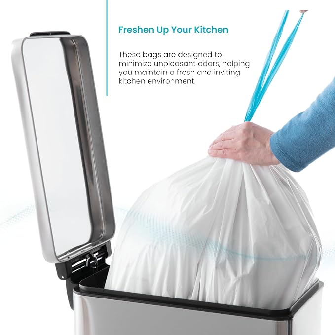 Home Zone Living 12 Gallon Kitchen Trash Bags with Drawstring Handles, Heavy Duty Custom Fit Design for Standard 45 to 50 Liter Kitchen Trash Cans, Code 45S, 30-Count - Image 5
