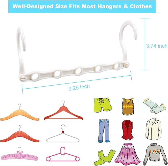 DUCOO Space Saving Hangers 10 Pack, Heavy Duty Magic Cascading Hanger Organizer with 5 Enclosed Anti-Slip Holes, Closet Organizers and Storage for Clothes, College Dorm Room Essentials, White - Image 6