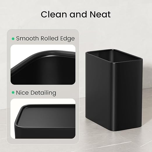 Cesun Small Bathroom Trash Can 2.1 Gallon Wastebasket, Modern Metal Garbage Can Office Waste Basket, Matte Black Stainless Steel Trash Bin for Bedroom, Home Office, Toilet, rv, Near Desk, Under Sink - Image 5