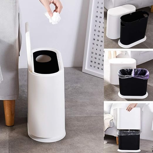 Sooyee 10 Liter Rectangular Plastic Trash Can Wastebasket with Press Type Lid,2.4 Gallon Garbage Container Bin for Bathroom,Powder Room,Bedroom,Kitchen,Craft Room,Office (Cream White) - Image 4