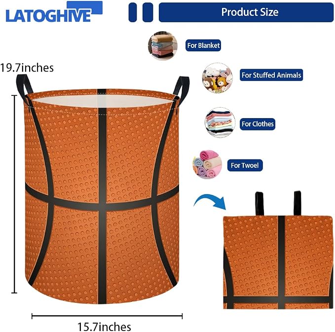 Baby Laundry Hamper kids laundry Basket Waterproof Laundry Bag for Bedroom Toy Clothes Organizer Room Décor(Basketball) - Image 2
