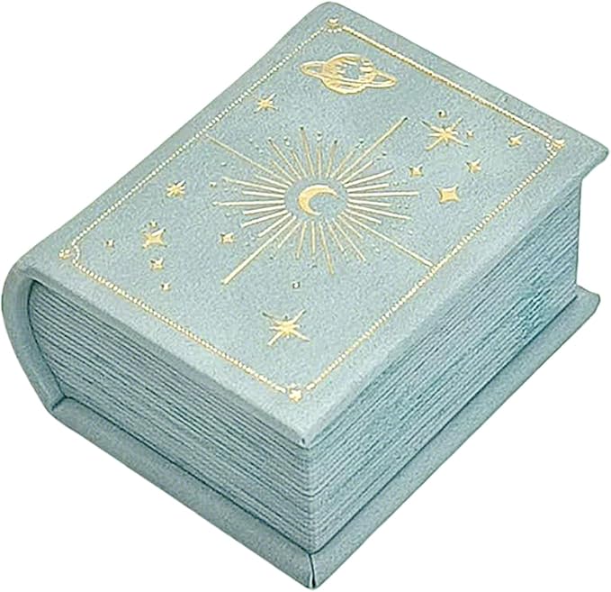 Book Shaped Ring Box - Vintage Engagement Ring Box with Hinged Lid for Proposal Engagement Wedding, Proposal Ring Case -PRB017-Blue - Image 5