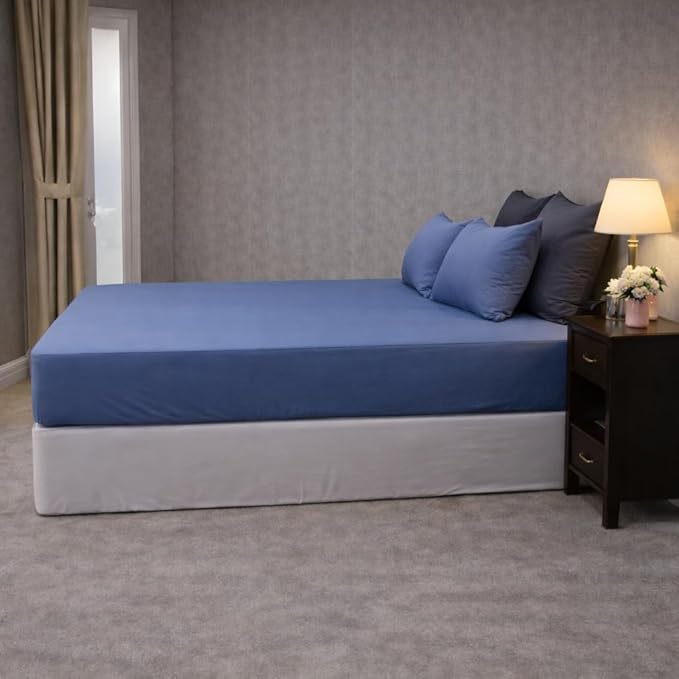 100% Cotton Single Layer Mattress Cover King Size, Elastic Mattress Cover, Stretches Up to 16 Inches Deep, Cozy, Absorbent, Easy to Replace, Machine Washable (6 Colors) (Navy, King)