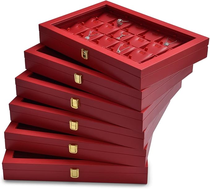 Oirlv Luxury Leather Necklace Tray with 24 Grid Removable Jewelry Cards Jewelry Organizer Box with Transparent Acrylic Lid Necklace Pendant Display Case - Image 10