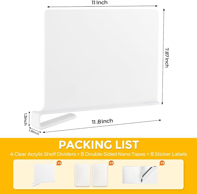 JOY DECOR 12 Pack Acrylic White Shelf Dividers for Closets Organizer and Storage Adjustable Vertical Wood Shelf Closet Separators for Clothes,Book,Bags in Bedroom and Kitchen - Image 2