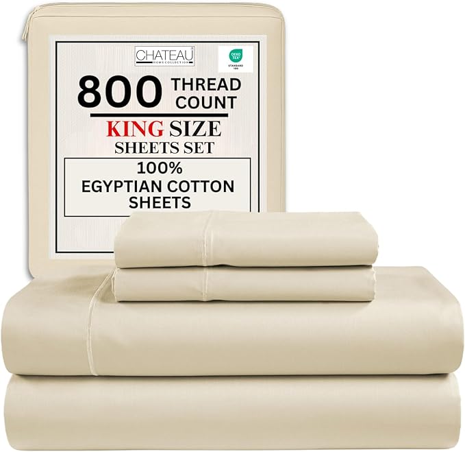 King Sheets Deep Pocket King Sheet Set, 100% Cotton Bed Sheets, 800TC 4PC Sateen Weave Luxury Bedding Sheet & Pillowcase Sets, Soft & Comfy Naturally Cool, No Pill Machine Washable - Ivory