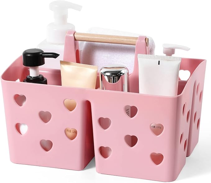 Anyoifax Portable Shower Caddy Plastic Shower Basket Organizer Divided Bathroom Caddy Storage Cleanning Caddy Tote with Handle for College, Dorm Room, Kitchen, Pink by Anyoifax