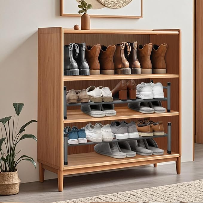 STORAGE MANIAC Expandable Shoe Rack, 4 Pairs Stackable Small Shoe Rack, Metal Adjustable Shoes Organizer for Closet, Entryway, Hallway, Garage, Front Door, Shoes Shelves, Black 1 Tier - Image 2