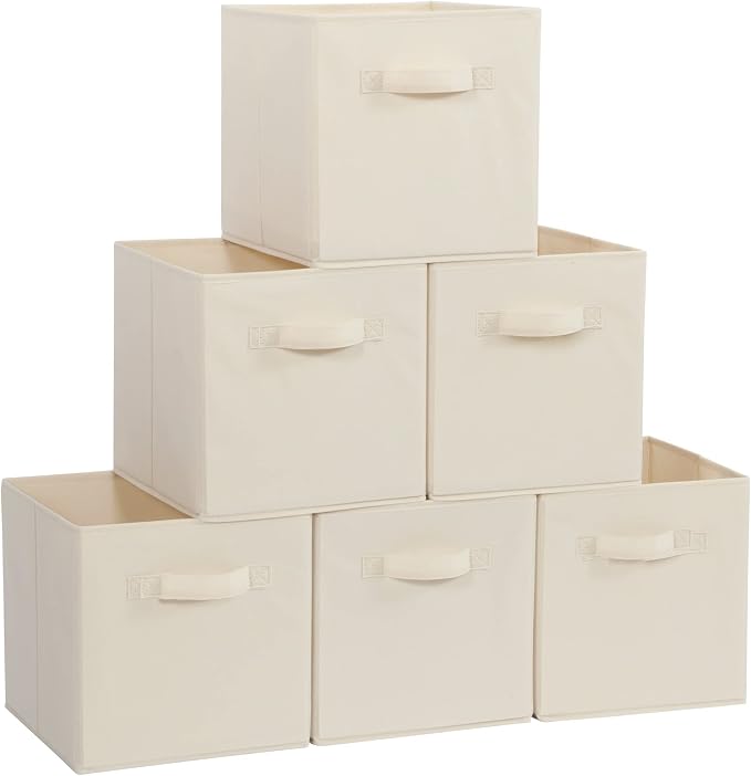 STORAGE MANIAC Storage Cubes, 11 Inch Collapsible Storage Bins with Handles, 6 Pack Fabric Foldable Bins for Organization, Durable Storage Bins for Closet, Shelves, Offices, Toys, Beige by STORAGEMANIAC