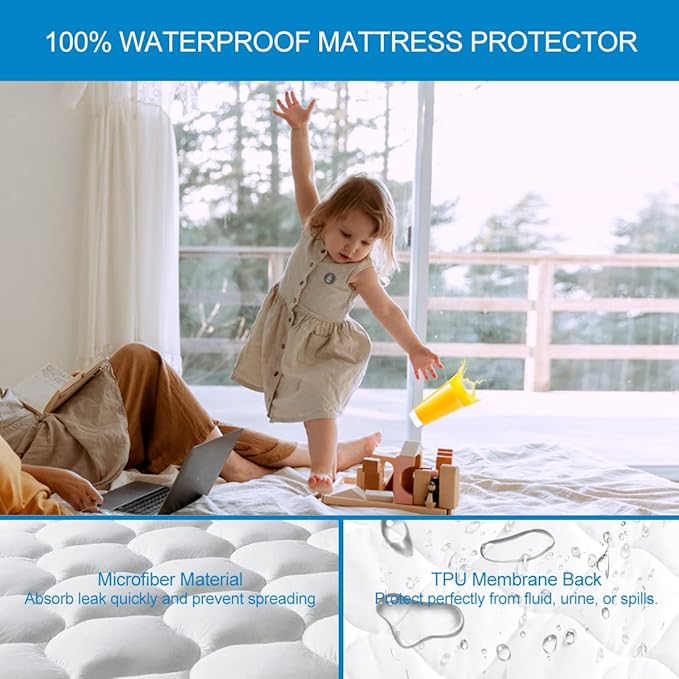 Twin Size Quilted Fitted Waterproof Mattress Pad, Premium Hollow Material Filling Mattress Protector, Breathable, Quiet, Cooling, Machine-Washable Mattress Cover with 21” Deep Pocket
