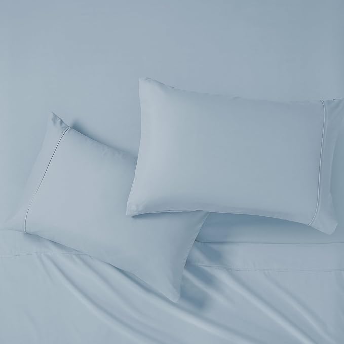 Modern Threads Soft Microfiber Solid Sheets - Luxurious Microfiber Bed Sheets - Includes Flat Sheet, Fitted Sheet with Deep Pockets, & Pillowcases Blue Mist Queen