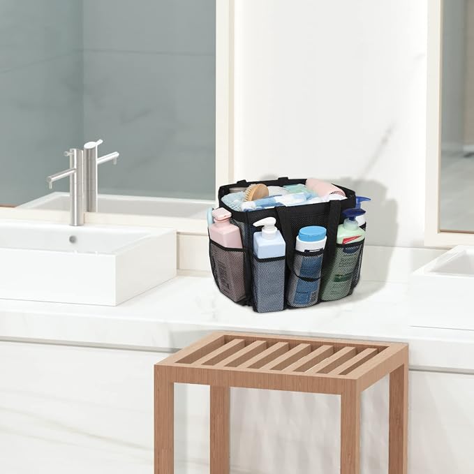 F-color Mesh Shower Caddy Portable, 8.3" Deeper Pockets Large Shower Caddy Bathroom Caddy for College Dorm Room Bathroom Essentials, 2 Handles Shower Bag Tote for Gym Rv, Camp with S Hook, Black - Image 8