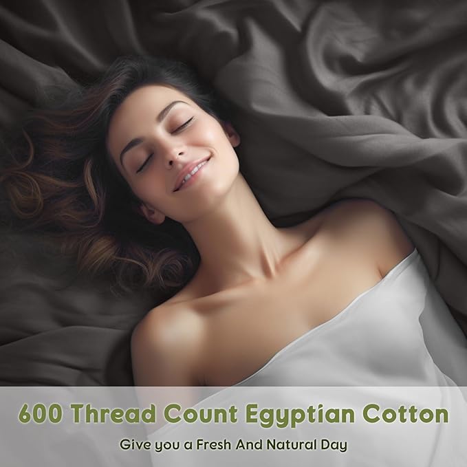 SONORO KATE 100% Egyptian Cotton Sheets Queen Size - 600 Thread Count, Luxury Hotel Sateen Weave Bedding Set, Soft Breathable Sheet Sets, 16" Deep Pocket - 4 PC(Dark Grey,Queen)