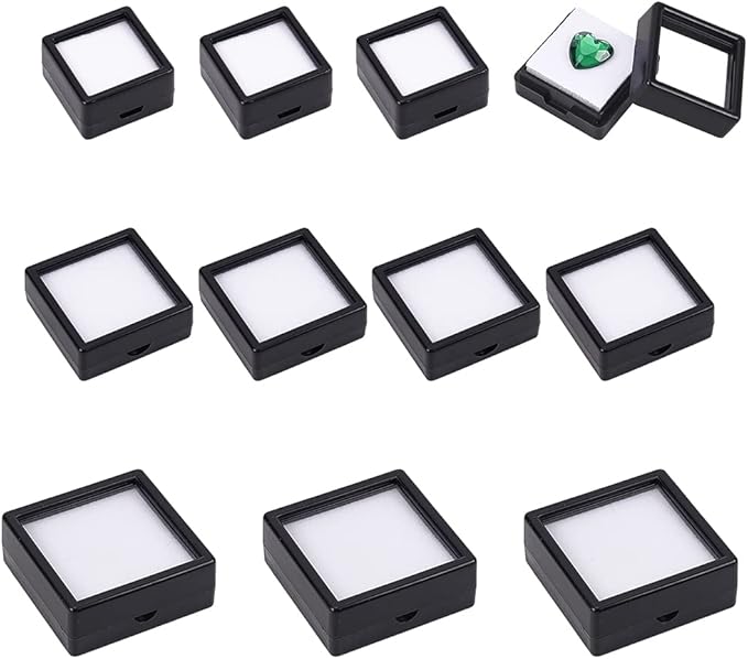 BENECREAT 24 Pack 3 Size Black Gemstone Display Box, Diamond Show Case Container with Clear Top Lids for Gems, Jewelry Packing by BENECREAT