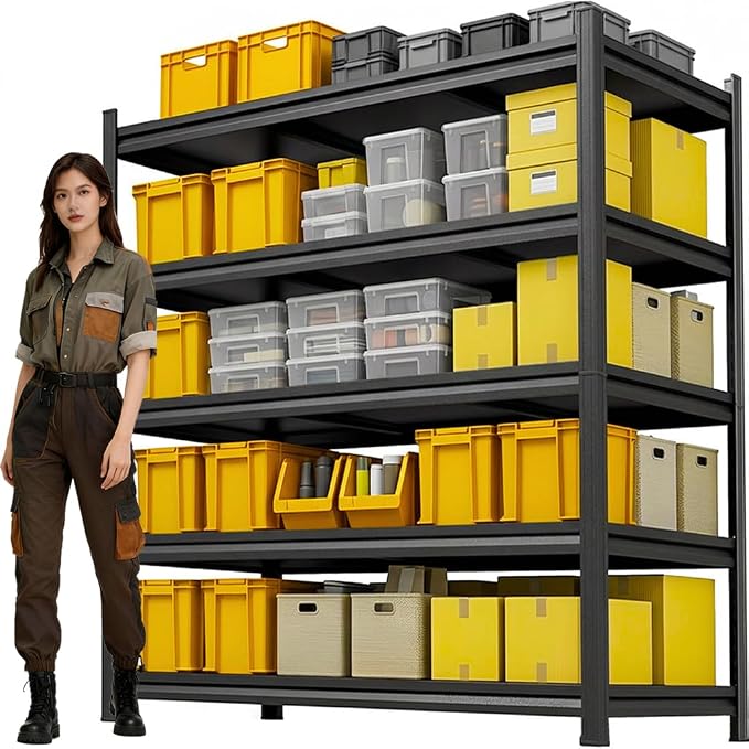 5-Tier Garage Shelving,77''H*40''W*16''D Metal Storage Shelf,2-in-1 Adjustable 3020 lbs Heavy Duty Shelves Unit,Upgraded Reinforced Double-Layer Columns for Garage Basement Kitchen Black by Beaunatixx