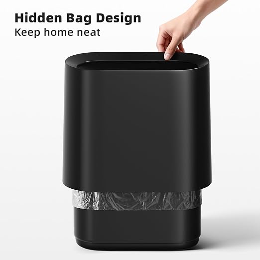 SUBEKYU 2.3 Gal Trash Can for Bathroom,Small Office Garbage Can for Kitchen,Slim Rectangular Waste Bin,Plastic,Black - Image 3