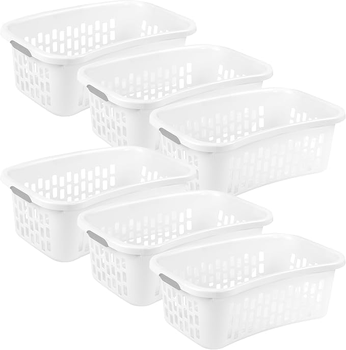 Sterilite 6 Pack HipHold Laundry Basket, Plastic Rectangle Clothes Hamper with Comfort Grip Handles & Reinforced Rim, 1.5 Bushel Capacity, White by Sterilite