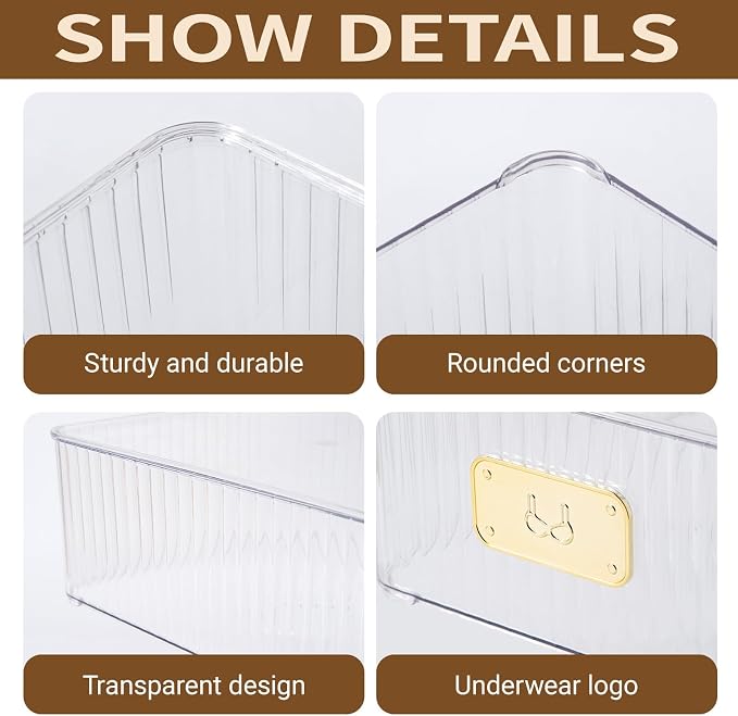 Clear Bra Organizer, Plastic Underwear Drawer Organizer with Lid for Closet, Undergarment Storage Ideal for Socks, Bras, Ties, and Scarves - Image 4