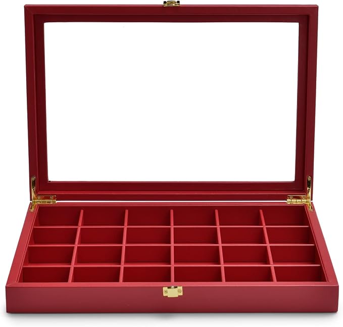 Oirlv Luxury Leather 24 Grid Jewelry Tray with Transparent Lid Earrings Rings Organizer Box Stackable Jewelry Box Drawer Inserts Women Gift by Oirlv