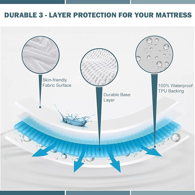 2 Pack Twin Waterproof Mattress Protector Deep Pocket Mattress Cover, Soft Breathable Mattress Pad, Fitted Noiseless Waterproof Bed Cover Stretch to 19"